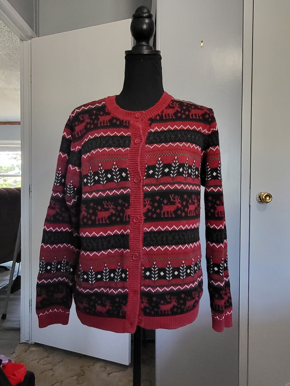 Cherokee Red and Black Patterned Knit Sweater